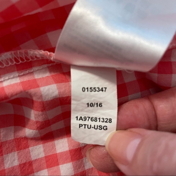 Tommy Hilfiger Coral and White Gingham Button Down Shirt Long Sleeve Classic. 12 - Picture 8 of 12